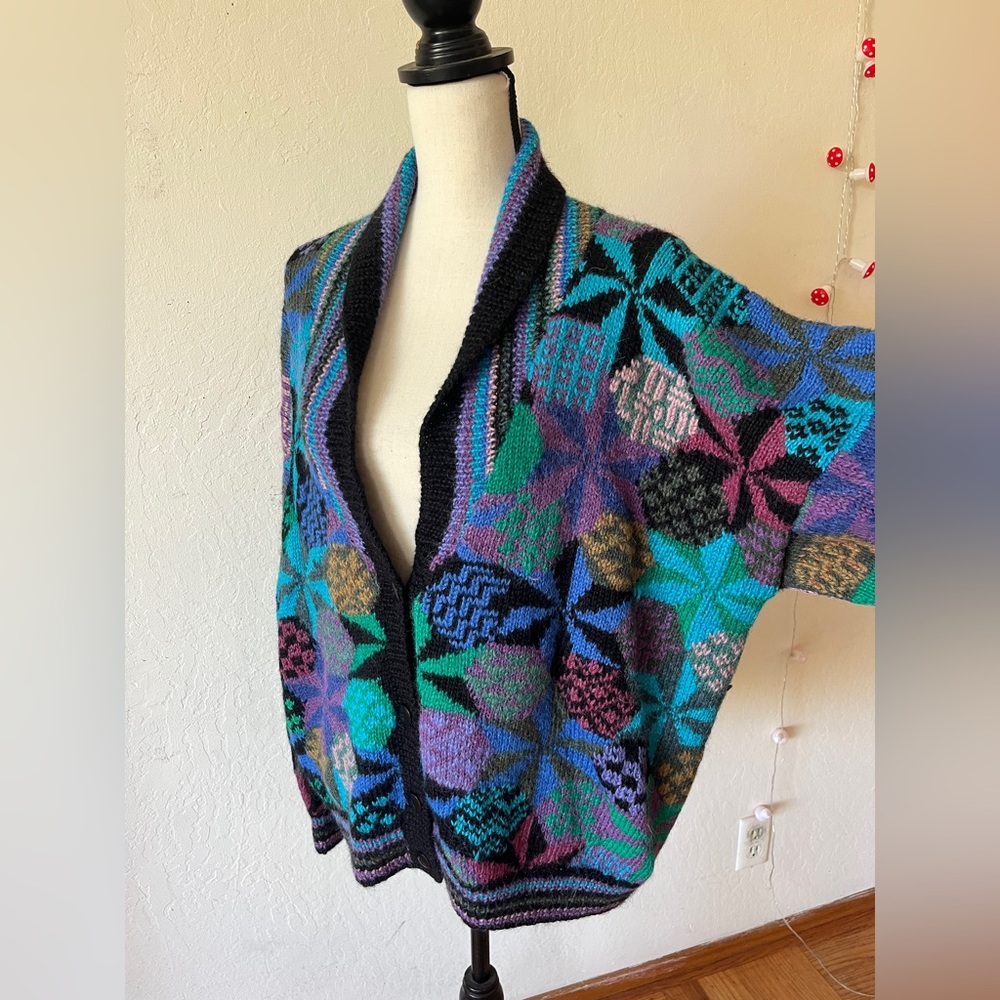 Hand Knit alpaca Multicolor Sweater cardigan